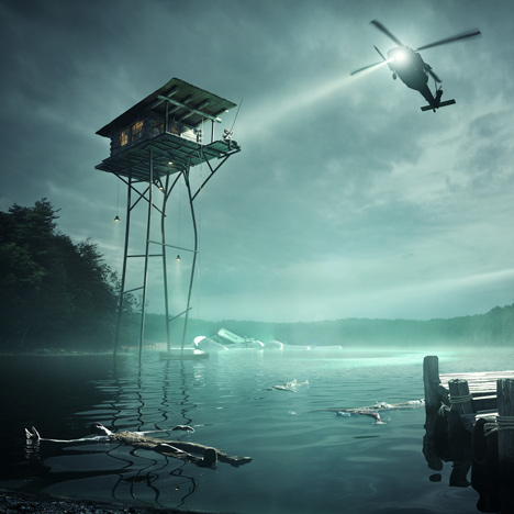 Olson Kundig and Jack Daws imagine a house on stilts above a polluted lake