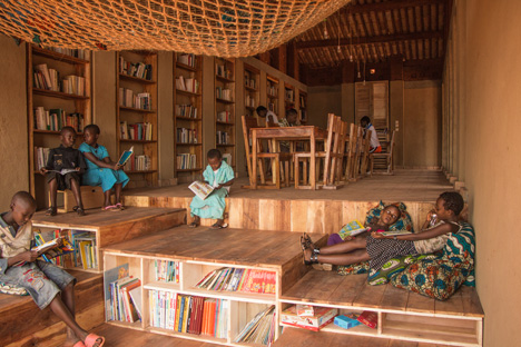 Children's library in Africa with rammed earth walls by BC Architects