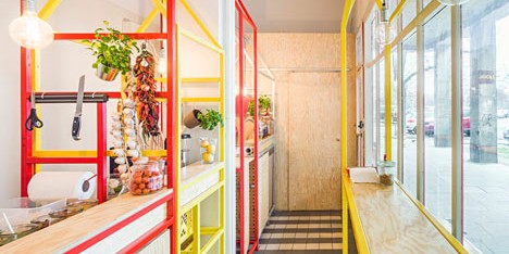 Zapiekanka restaurant in Warsaw modelled on a market booth by MFRMGR