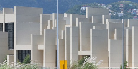 CAZA's 100 Walls Church is surrounded by staggered walls and partitions