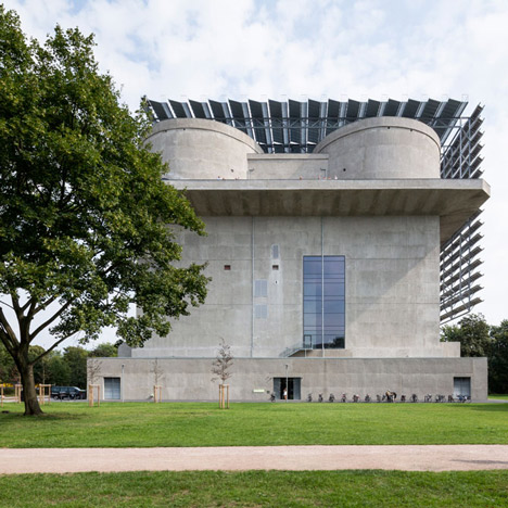 Abandoned concrete bunker converted into a green power plant