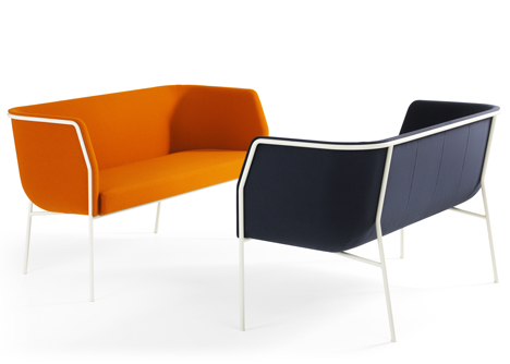 Cajal sofas and armchair by Gunilla Allard balance the seat on a thin metal frame