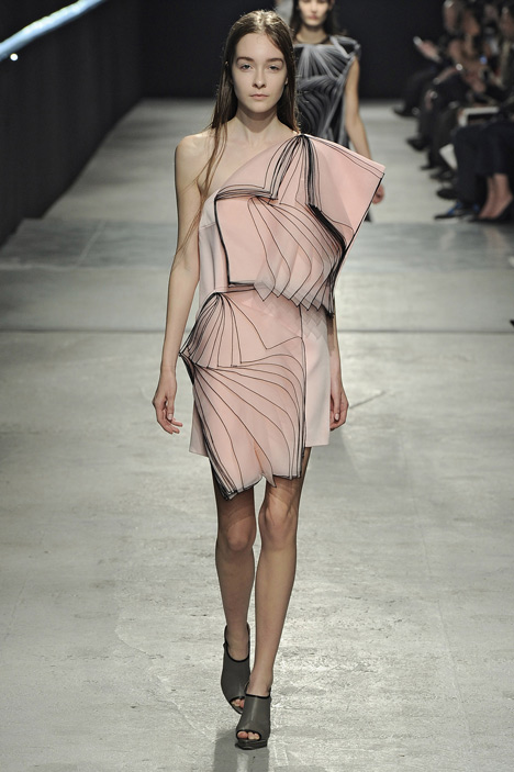 Outlined silk layers cover dresses by Christopher Kane