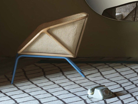 Colony armchair by Skrivo mixes steam-bent wood and rattan