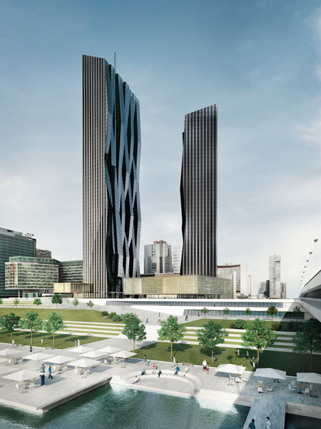 DC Tower 1 by Dominique Perrault Architecture features a faceted glass facade