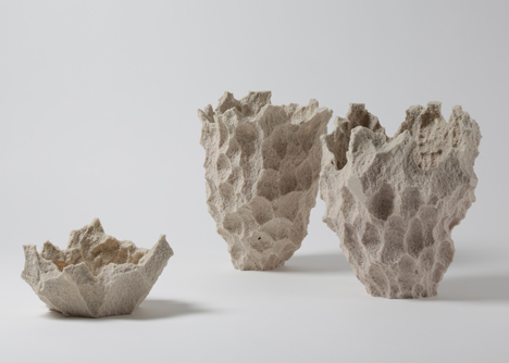 Else vases by Michal Fargo moulded from torn foam blocks