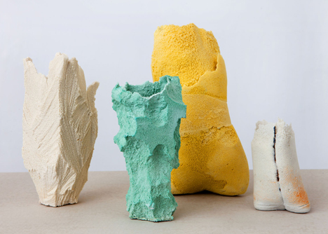 Else vases by Michal Fargo moulded from torn foam blocks