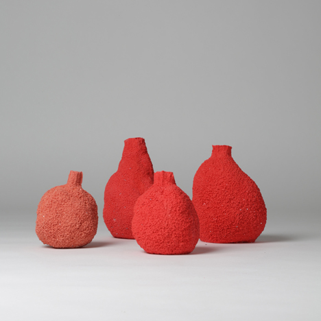 Else vases by Michal Fargo moulded from torn foam blocks
