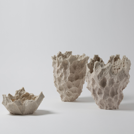 Else vases by Michal Fargo moulded from torn foam blocks