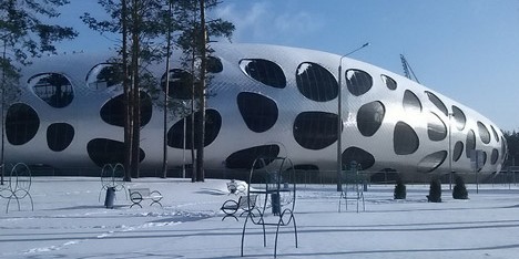 OFIS Arhitekti’s spotty stadium for FC BATE Borisov nears completion