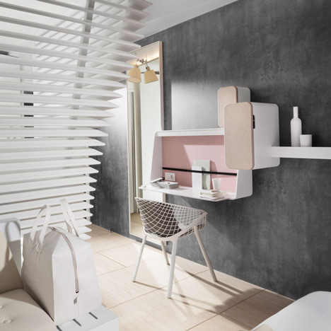 Okko hotel interior by Patrick Norguet with en suites hidden behind louvred walls