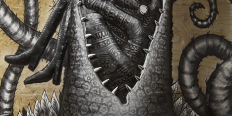 Graffiti fantasy creatures by Phlegm exhibited in east London