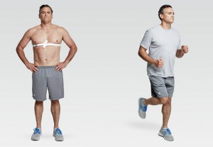 Model wearing Vitamins' QardioCore portable Electrocardiogram device