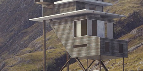 Fantasy house by Benoit Challand perched on stilts in the Scottish highlands