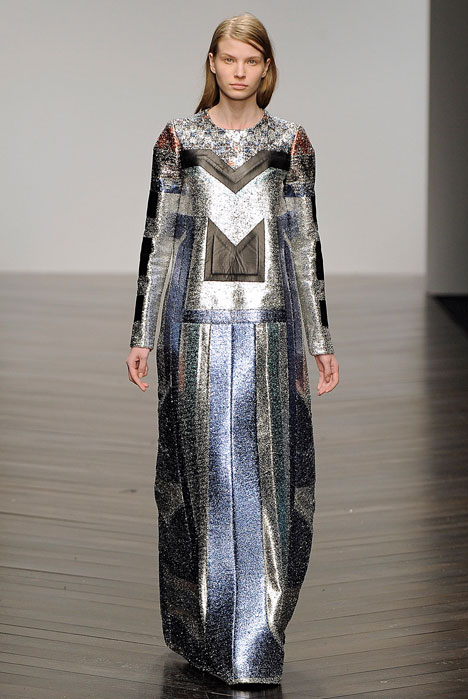 Futuristic gowns formed from metallic neoprene by Sadie Williams