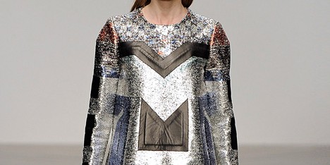 Futuristic gowns formed from metallic neoprene by Sadie Williams