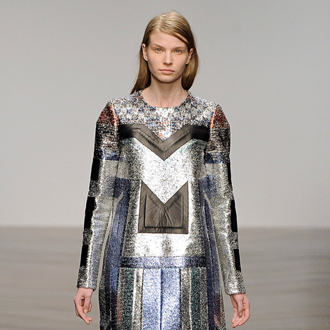 Futuristic gowns formed from metallic neoprene by Sadie Williams