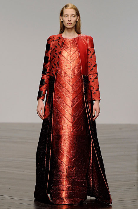 Futuristic gowns formed from metallic neoprene by Sadie Williams