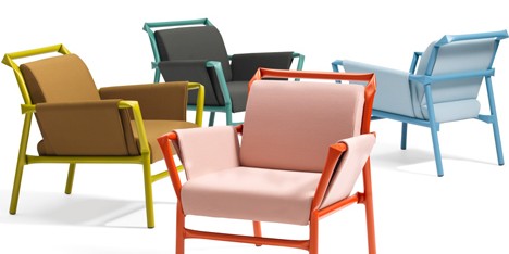 Superkink kinked tubular steel armchairs and sofas by Osko and Deichmann for Bla Station