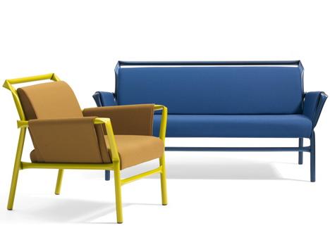 Superkink kinked tubular steel armchairs and sofas by Osko and Deichmann for Bla Station