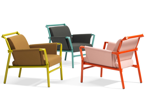 Superkink kinked tubular steel armchairs and sofas by Osko and Deichmann for Bla Station