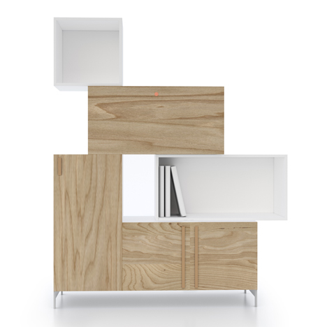 Front designs Tetris storage system made of stacking blocks