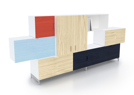 Front designs Tetris storage system made of stacking blocks