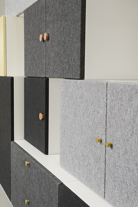 Front designs Tetris storage system made of stacking blocks