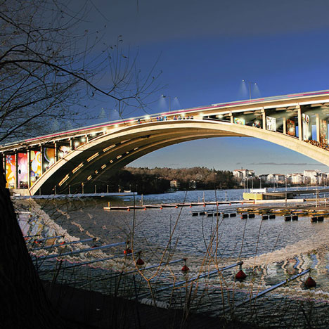 Stockholm bridge transformation by Visiondivision to include a sheltered promenade and cinema