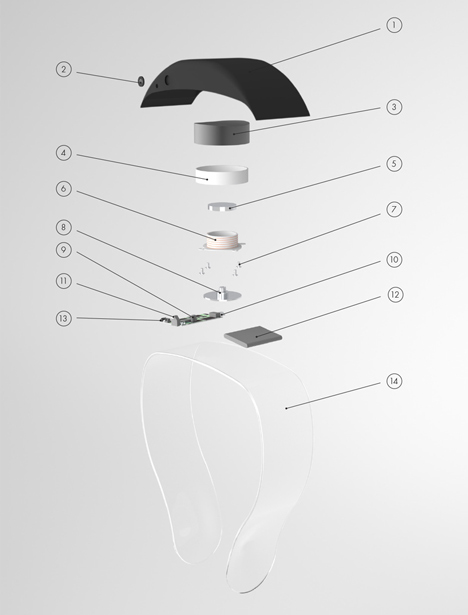 Headphones by Renaud Defrancesco transmit music across plexiglass band