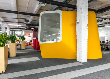 Colourful pods house meeting rooms in IT firm offices by Za Bor Architects