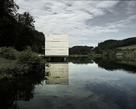 Wooden Zielturm Rotsee tower houses judges for Swiss rowing regatta