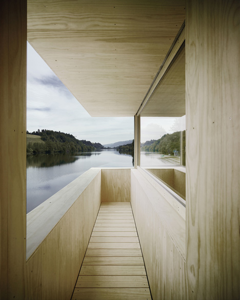 Wooden Zielturm Rotsee tower houses judges for Swiss rowing regatta