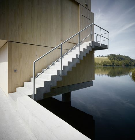 Wooden Zielturm Rotsee tower houses judges for Swiss rowing regatta