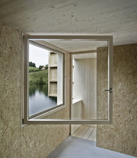 Wooden Zielturm Rotsee tower houses judges for Swiss rowing regatta