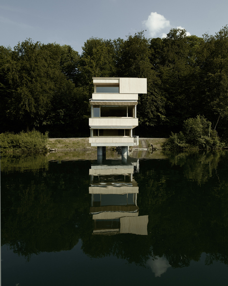 Wooden Zielturm Rotsee tower houses judges for Swiss rowing regatta
