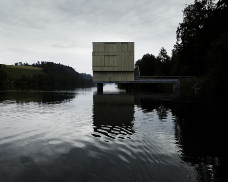 Wooden Zielturm Rotsee tower houses judges for Swiss rowing regatta
