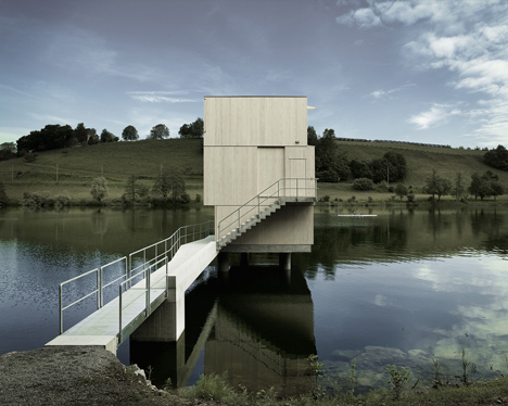 Wooden Zielturm Rotsee tower houses judges for Swiss rowing regatta
