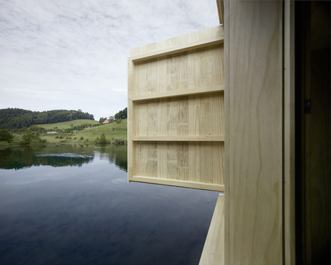 Wooden Zielturm Rotsee tower houses judges for Swiss rowing regatta