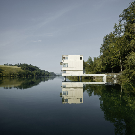 Wooden Zielturm Rotsee tower houses judges for Swiss rowing regatta