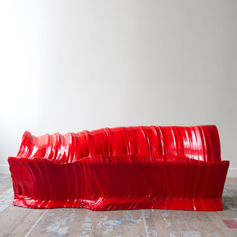 Cutting Edge sofa by Martijn Rigters cut from huge block of foam using hot wires