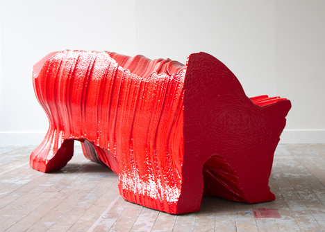Cutting Edge sofa by Martijn Rigters cut from huge block of foam using hot wires