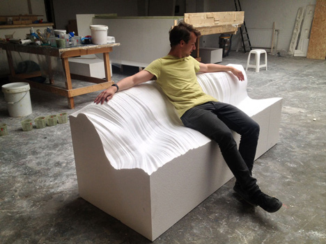 Cutting Edge sofa by Martijn Rigters cut from huge block of foam using hot wires