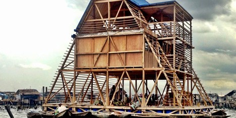 Makoko Floating School designed by NLÉ, Makoko Community Building Team. Photograph by NLÉ