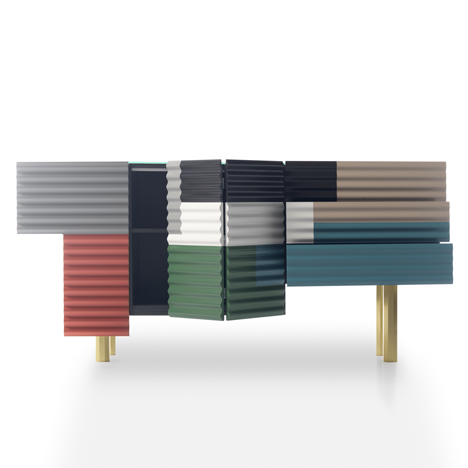 Storage cabinet by Doshi Levien mimics the eclectic materials found in improvised shanty dwellings