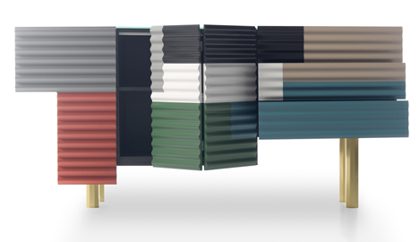 Storage cabinet by Doshi Levien mimics the eclectic materials found in improvised shanty dwellings