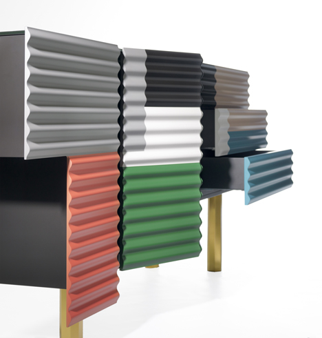 Storage cabinet by Doshi Levien mimics the eclectic materials found in improvised shanty dwellings