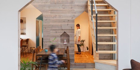 House-shaped doorways puncture Hazukashi House by Alts Design Office