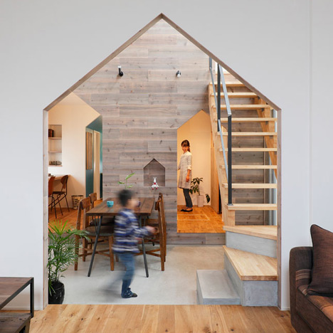 House-shaped doorways puncture Hazukashi House by Alts Design Office