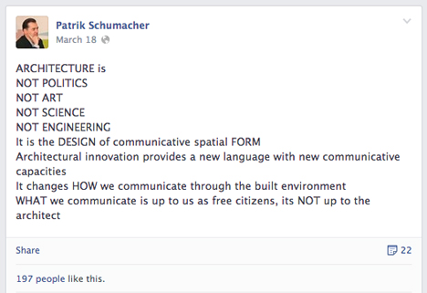 Patrik Schumacher facebook post